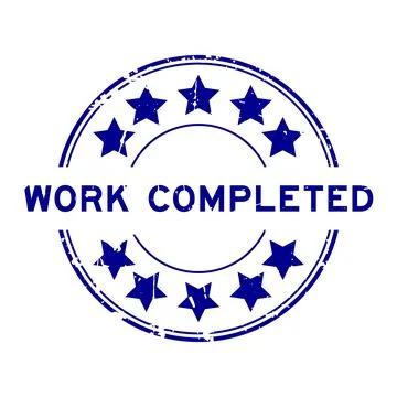 Grunge blue work completed word round rubber seal stamp on white background Stock Illustration
