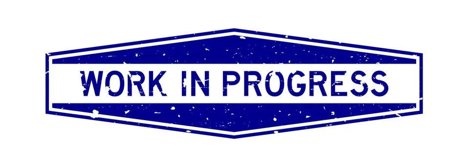 Grunge blue work in progress word hexagon rubber seal stamp on white backgrou イラスト素材