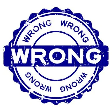 Grunge blue wrong word round rubber seal stamp on white background Stock Illustration