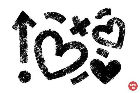 Grunge bold element set with arrow, circle, hearts, plus sign, curvy lines... Stock Illustration