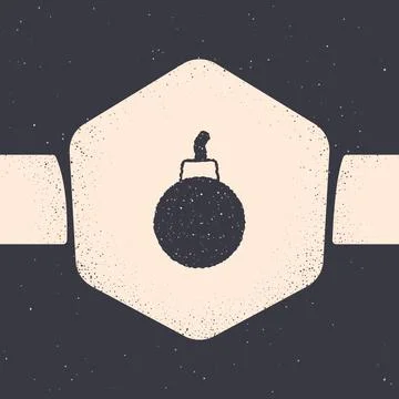 Grunge Bomb ready to explode icon isolated on grey background. Monochrome 库存插图