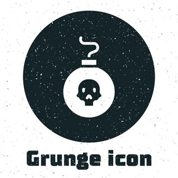 Grunge Bomb ready to explode icon isolated on white background. Monochrome 库存插图