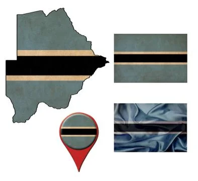 Grunge botswana flag, map and map pointers Illustrazione stock
