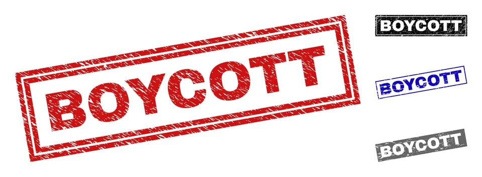 Grunge BOYCOTT Textured Rectangle Stamp Seals 스톡 일러스트