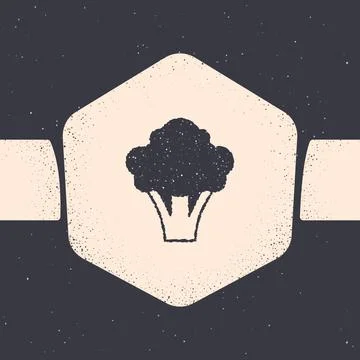 Grunge Broccoli icon isolated on grey background. Monochrome vintage drawing. Stock Illustration