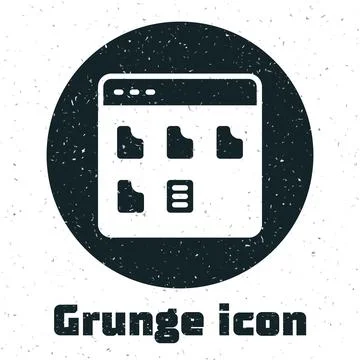 Grunge Browser files icon isolated on white background. Monochrome vintage .. Stock Illustration