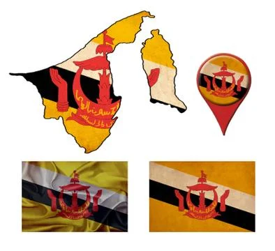 Grunge brunei flag, map and map pointers Stockillustratie