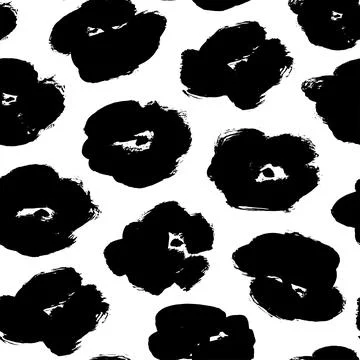 Grunge brush black flower vector seamless pattern. Stock Illustration