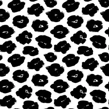 Grunge brush black flower vector seamless pattern. Stock Illustration