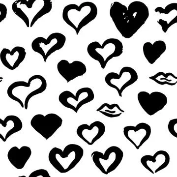 Grunge Brush Hearts Seamless Pattern Stock Illustration