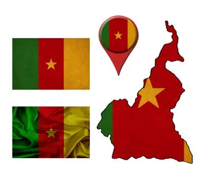 Grunge cameroon flag, map and map pointers Stock Illustration