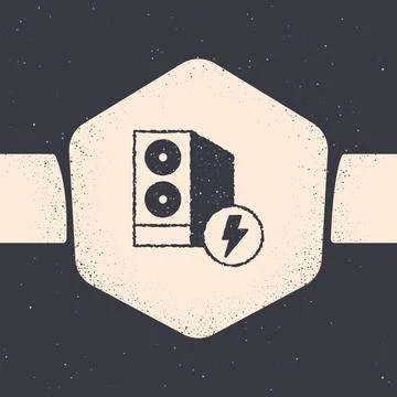 Grunge Case of computer icon isolated on grey background. Computer server Illustrazione stock