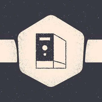 Grunge Case of computer icon isolated on grey background. Computer server Illustrazione stock