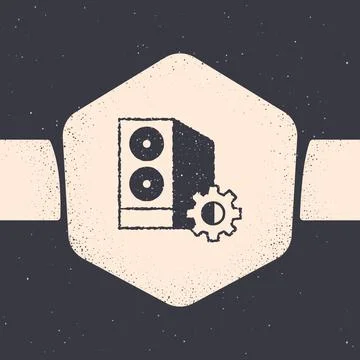 Grunge Case of computer setting icon isolated on grey background. Computer .. Stock Illustration