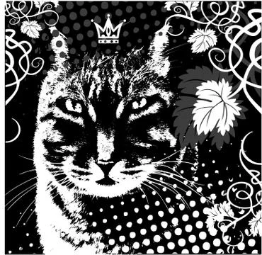 Grunge cat with crown Stock Illustration