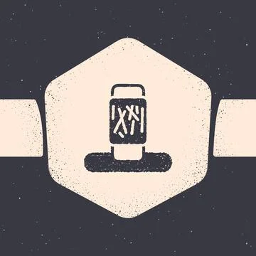 Grunge Cat scratching post with toy icon isolated on grey background. Monochr Stock Illustration