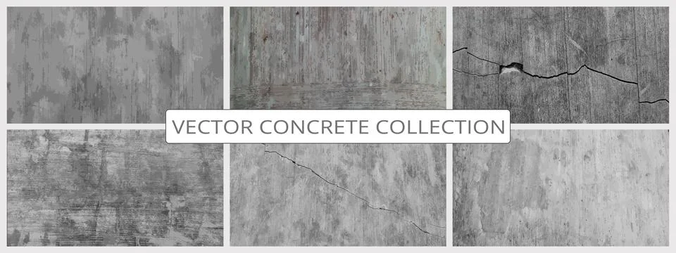Grunge cement textures vector colection. Concrete wall background vector illu Stock Illustration