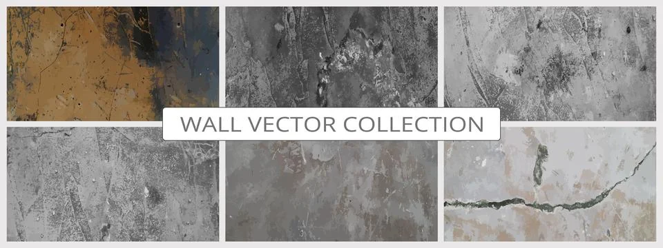 Grunge cement textures vector colection. Concrete wall background vector illu Stock Illustration