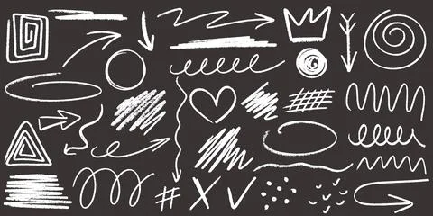 Grunge chalk hand drawn elements set Illustrazione stock