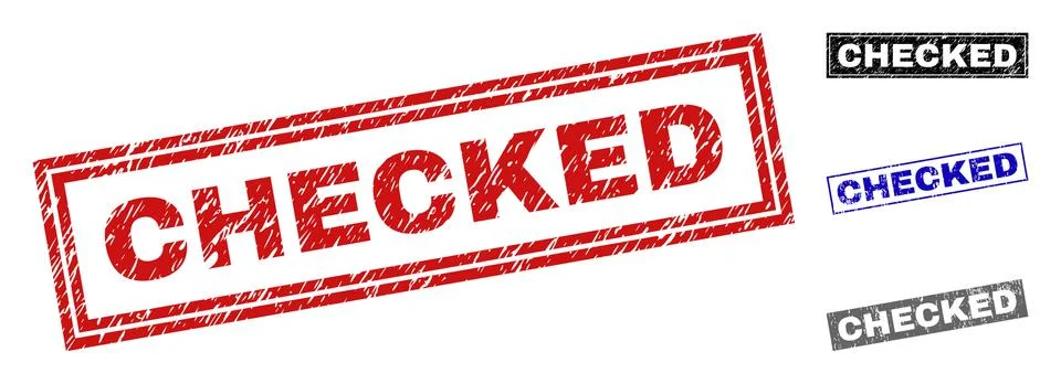 Grunge CHECKED Textured Rectangle Stamp Seals Stock Illustration