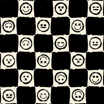 Grunge Chessboard Smiles Seamless Pattern Stock Illustration