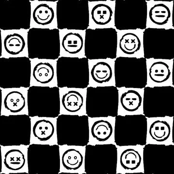 Grunge Chessboard Smiles Seamless Pattern Illustration