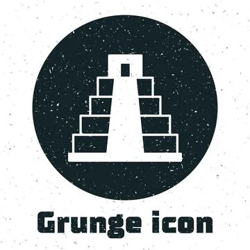 Grunge Chichen Itza in Mayan icon isolated on white background. Ancient Mayan Stock Illustration