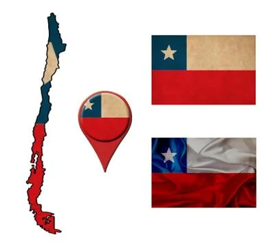 Grunge chile flag, map and map pointers Stock Illustration