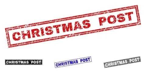 Grunge CHRISTMAS POST Textured Rectangle Stamps Stock Illustration