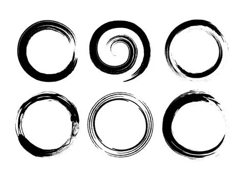 Grunge circle brush stroke set. Vector illustration. Stock Illustration