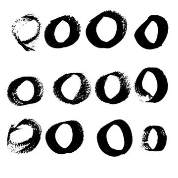 Grunge circles elements set. Ink dry brush round shapes. Vector illustration. Stock Illustration