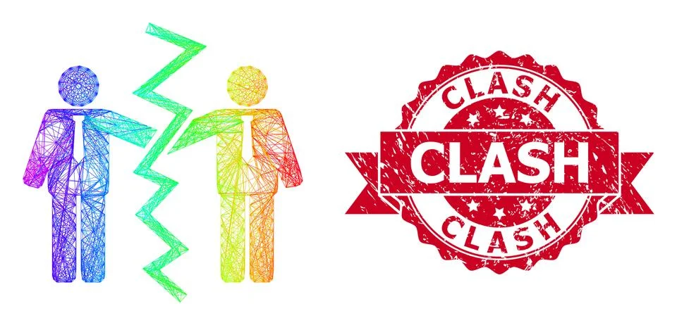 Grunge Clash Stamp Seal and Spectrum Network Businessmen Divorce Stock Illustration