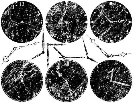 Grunge clock faces and hands Stockillustratie