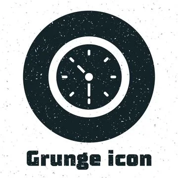 Grunge Clock icon isolated on white background. Time symbol. Monochrome vin.. Stock Illustration