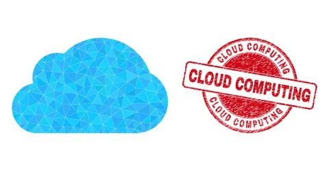 Grunge Cloud Computing Round Stamp And Cloud Triangle Icon Illustrazione stock