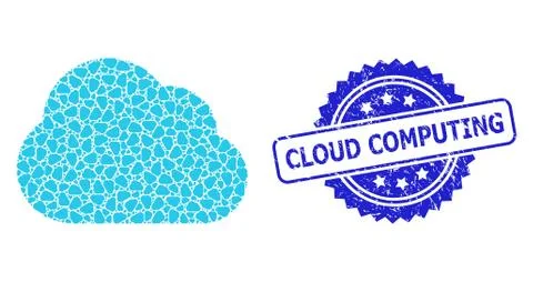 Grunge Cloud Computing Stamp and Recursion Cloud Icon Mosaic Ilustração Stock