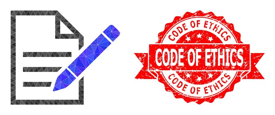 Grunge Code of Ethics Stamp And Edit Text Page Lowpoly Mocaic Icon Stockillustratie