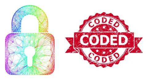 Grunge Coded Seal and Multicolored Linear Lock Stock Illustration