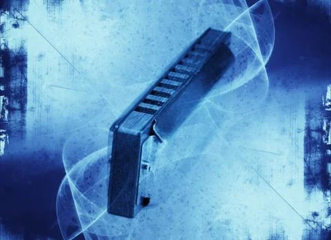 Grunge collage - blues harmonica Stock Illustration