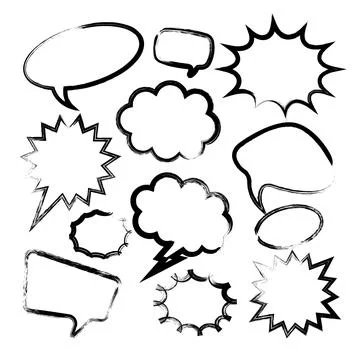 Grunge comic speech bubbles with brush strokes, ink smudges, acrylic stains or Stockillustratie