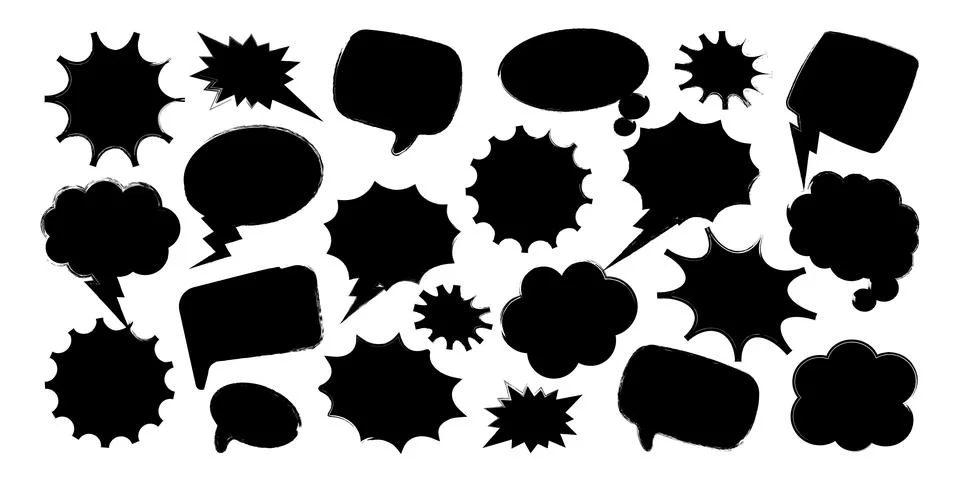 Grunge comic speech bubbles with brush strokes, ink smudges, acrylic stains or Stock Illustration