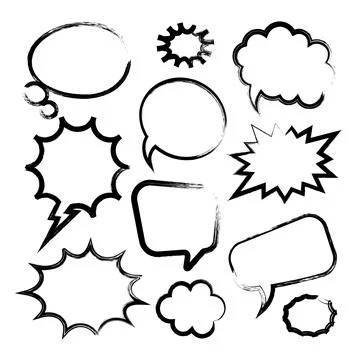 Grunge comic speech bubbles with brush strokes, ink smudges, acrylic stains or Stock Illustration
