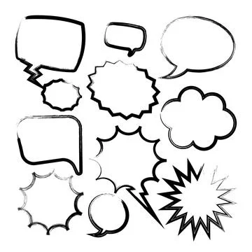 Grunge comic speech bubbles with brush strokes, ink smudges, acrylic stains or Stock Illustration