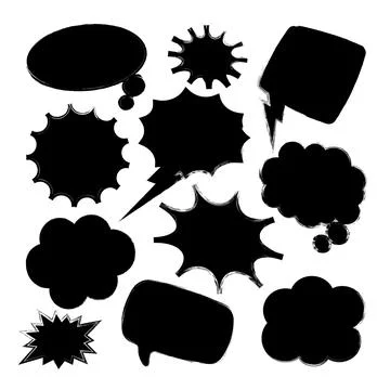 Grunge comic speech bubbles with brush strokes, ink smudges, acrylic stains or Stock Illustration