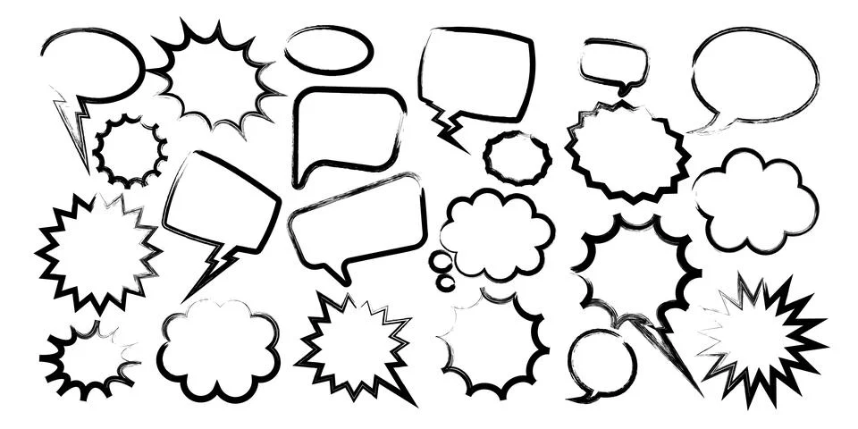 Grunge comic speech bubbles with brush strokes, ink smudges, acrylic stains or 스톡 일러스트