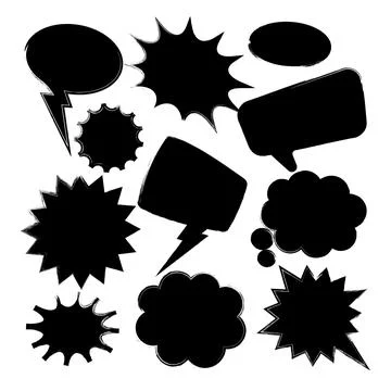 Grunge comic speech bubbles with brush strokes, ink smudges, acrylic stains or 스톡 일러스트