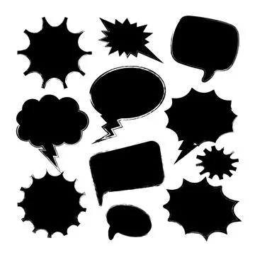 Grunge comic speech bubbles with brush strokes, ink smudges, acrylic stains or Stock Illustration