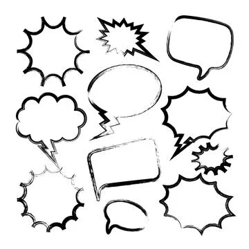 Grunge comic speech bubbles with brush strokes, ink smudges, acrylic stains or 스톡 일러스트