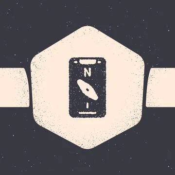Grunge Compass screen apps on smartphone for navigation icon isolated on grey 스톡 일러스트