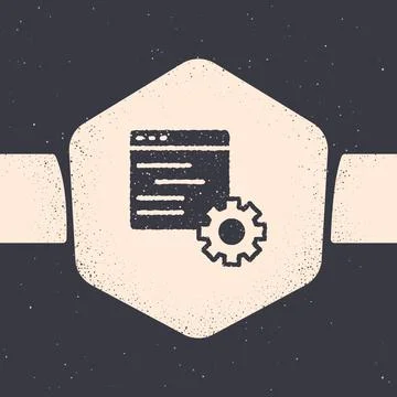 Grunge Computer api interface icon isolated on grey background. Application Stock Illustration